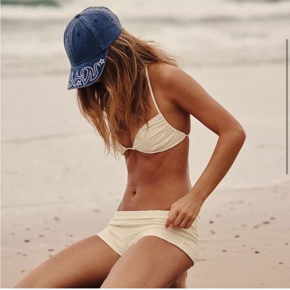 Free People Accessories - Free People Denim Reiko Baseball Hat embroidered brim NWT $38 Western Boho